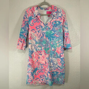 Lilly Pulitzer Viva La Lilly Ginger Stretch Mini Dress Women’s 8 Ruffle Sleeve